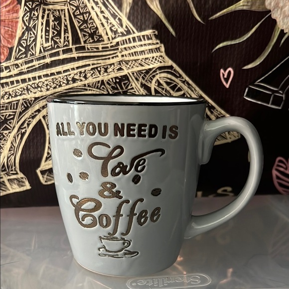 Large Gray Coffee Mug All you Need is Love & Coffee - Picture 1 of 4